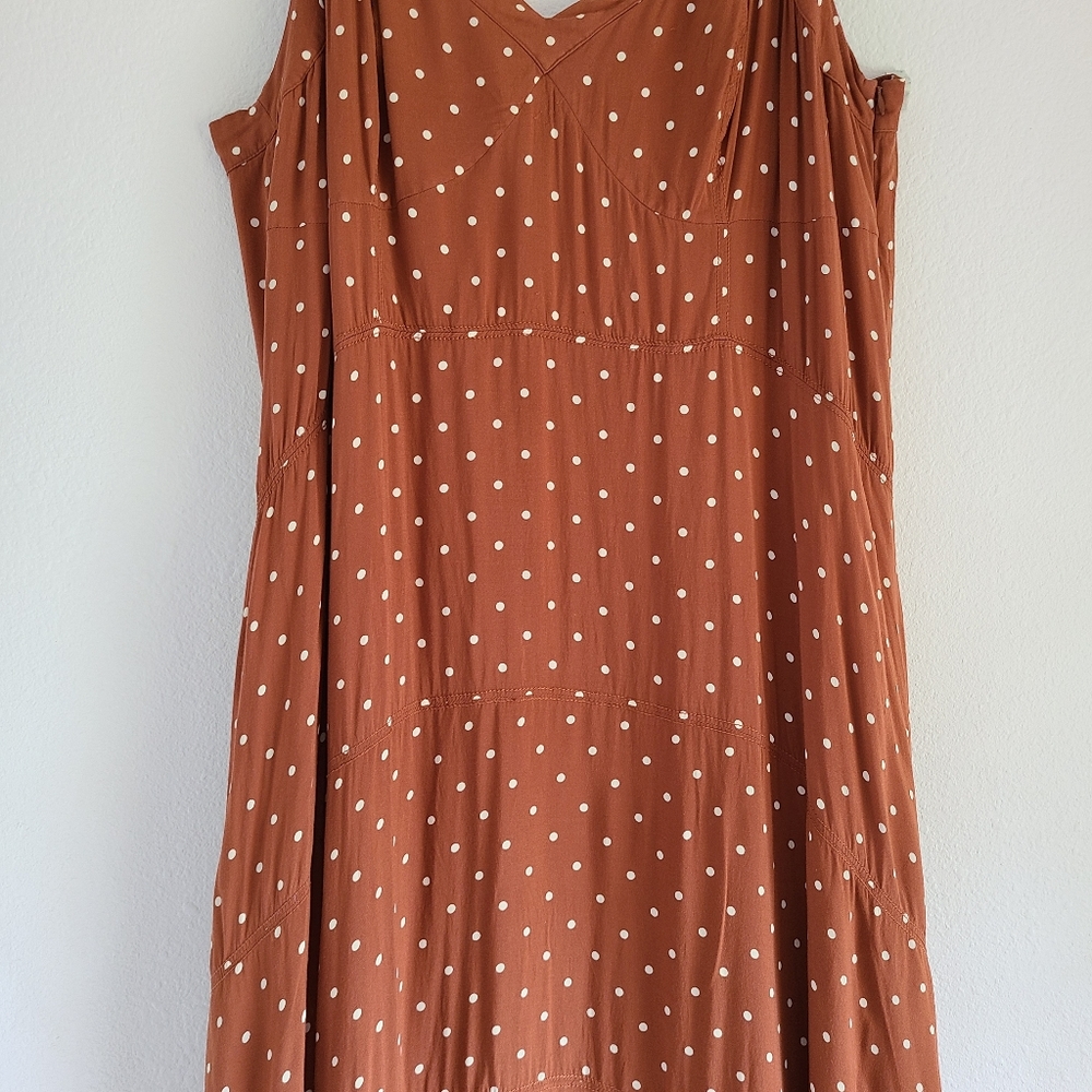 Anthropologie Rust Polka Dot Midi Dress - Picture 4 of 16